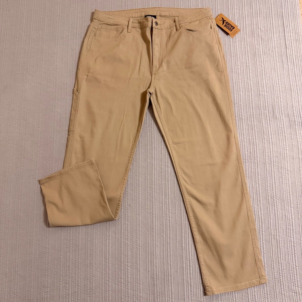 NWT Eddie Bauer Mens Bison Pant Tan Relaxed Straight Leg Carpenter Twill 36x30